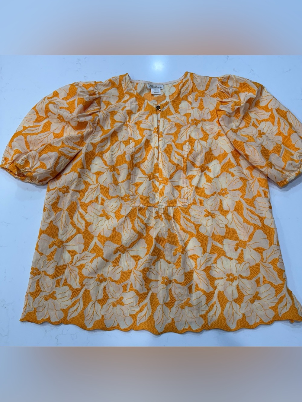 Shoshanna Yellow and Cream Textured Embroidered Top – Large